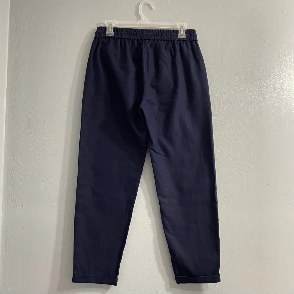 J. Crew Navy Linen pants straight leg  Size 4 Preppy lightweight natural fabric